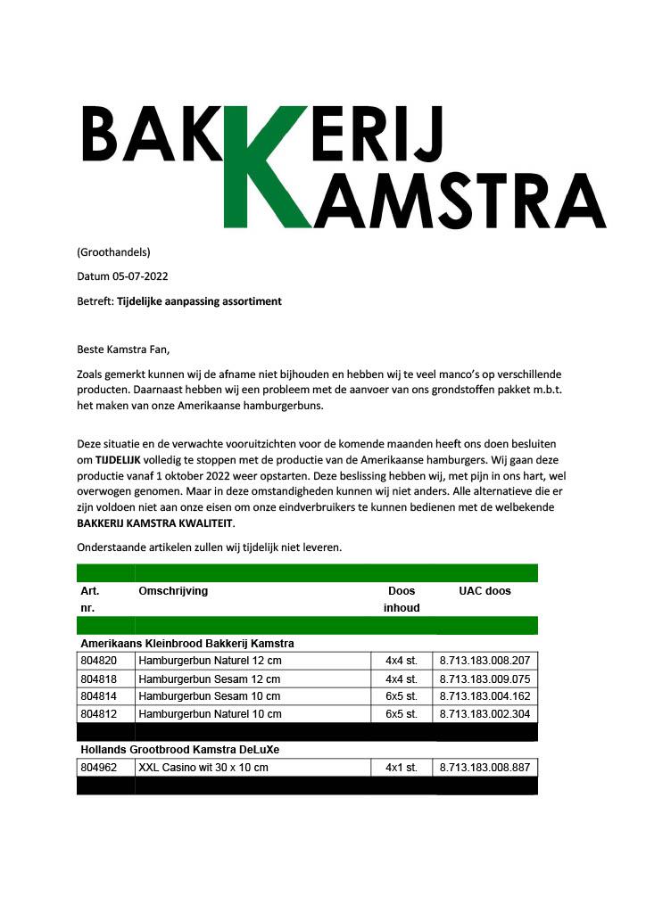 Bakkerij Kamstra info voorraad